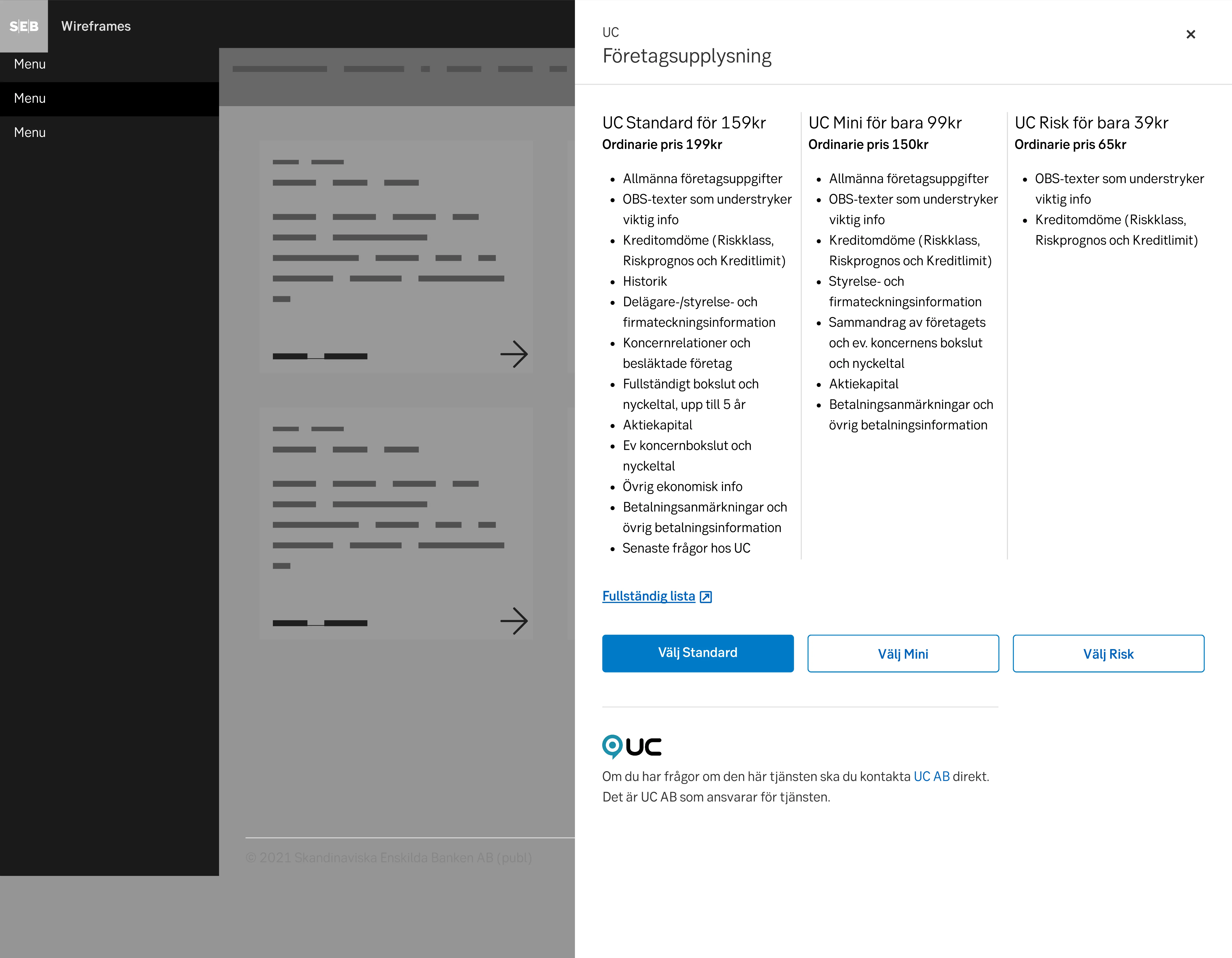 A new first page where the customer get three columns with lists that makes it easy for them to compare the different products before choosing one.