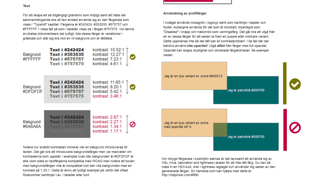 Screen grab showing how I described good contrast ratios with examples